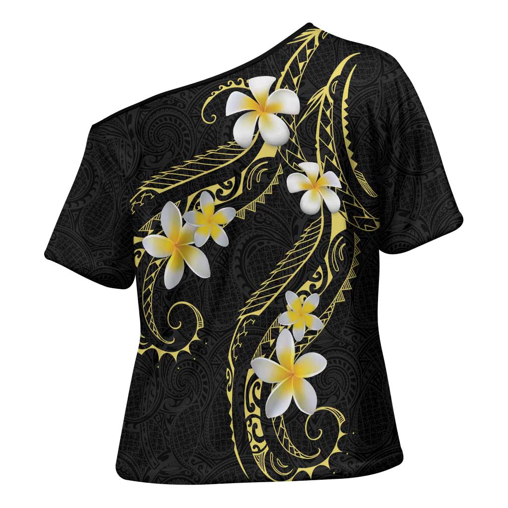 Polynesia Tattoo With Plumeria Cross Shoulder Shirt Elegant Vibes LT14 - Polynesian Pride