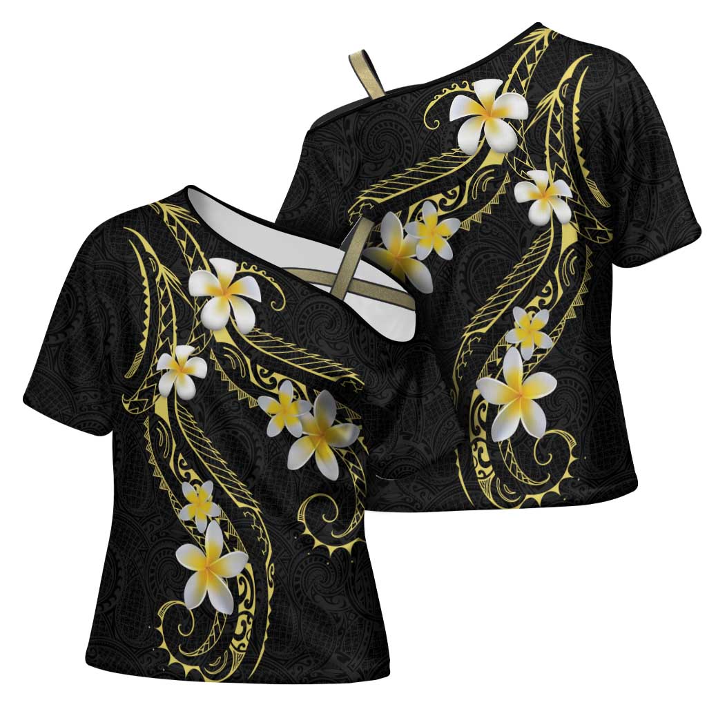 Polynesia Tattoo With Plumeria Cross Shoulder Shirt Elegant Vibes LT14 - Polynesian Pride