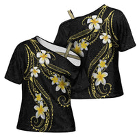 Polynesia Tattoo With Plumeria Cross Shoulder Shirt Elegant Vibes LT14 - Polynesian Pride