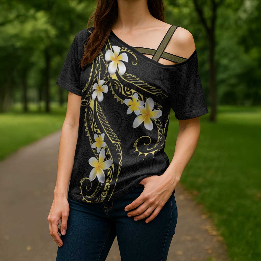 Polynesia Tattoo With Plumeria Cross Shoulder Shirt Elegant Vibes LT14 - Polynesian Pride