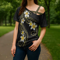 Polynesia Tattoo With Plumeria Cross Shoulder Shirt Elegant Vibes LT14 - Polynesian Pride