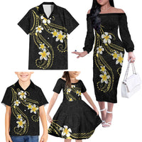 Polynesia Tattoo With Plumeria Family Matching Off The Shoulder Long Sleeve Dress and Hawaiian Shirt Elegant Vibes
