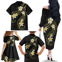 Polynesia Tattoo With Plumeria Family Matching Off The Shoulder Long Sleeve Dress and Hawaiian Shirt Elegant Vibes