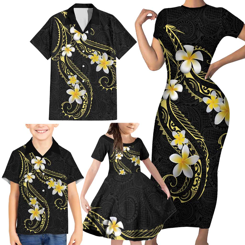 Polynesia Tattoo With Plumeria Family Matching Short Sleeve Bodycon Dress and Hawaiian Shirt Elegant Vibes LT14 - Polynesian Pride