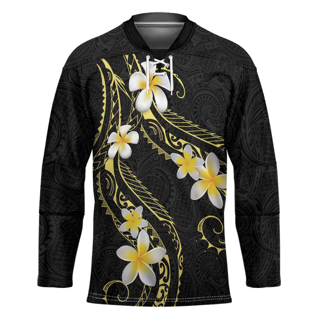 Polynesia Tattoo With Plumeria Hockey Jersey Elegant Vibes LT14 Unisex Black - Polynesian Pride