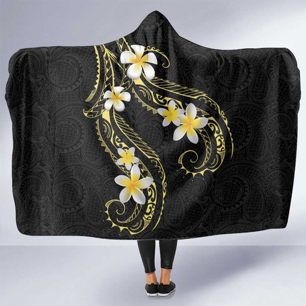 Polynesia Tattoo With Plumeria Hooded Blanket Elegant Vibes LT14 One Size Black - Polynesian Pride
