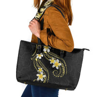 Polynesia Tattoo With Plumeria Leather Tote Bag Elegant Vibes LT14 Black - Polynesian Pride