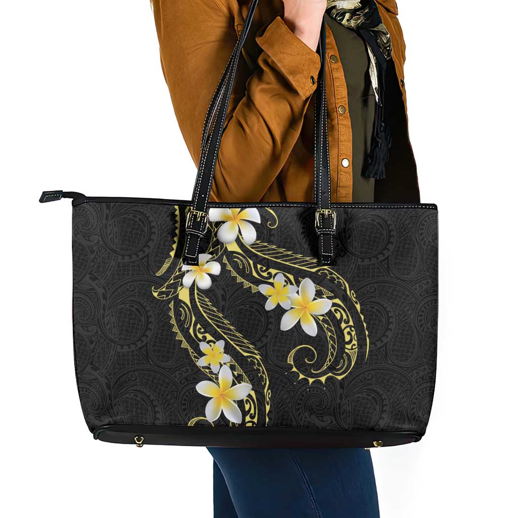 Polynesia Tattoo With Plumeria Leather Tote Bag Elegant Vibes LT14 - Polynesian Pride