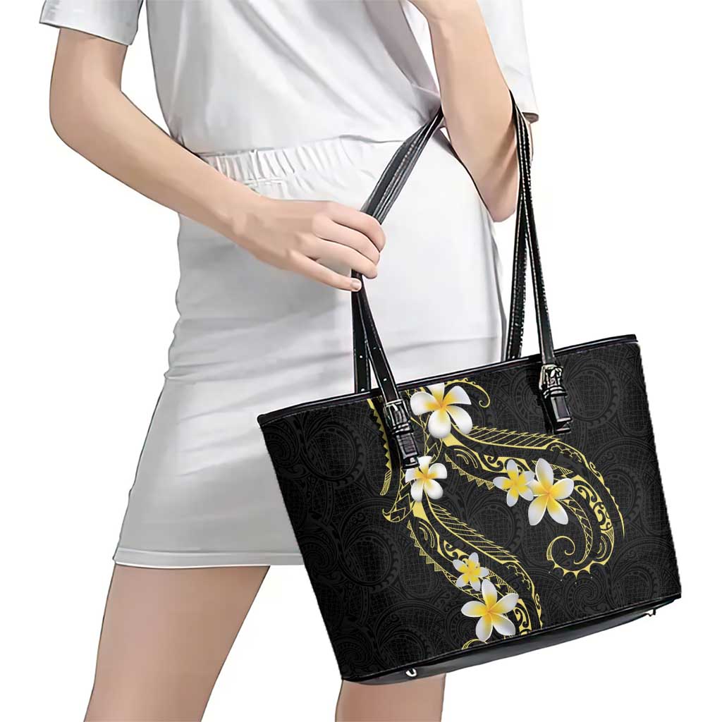Polynesia Tattoo With Plumeria Leather Tote Bag Elegant Vibes LT14 - Polynesian Pride