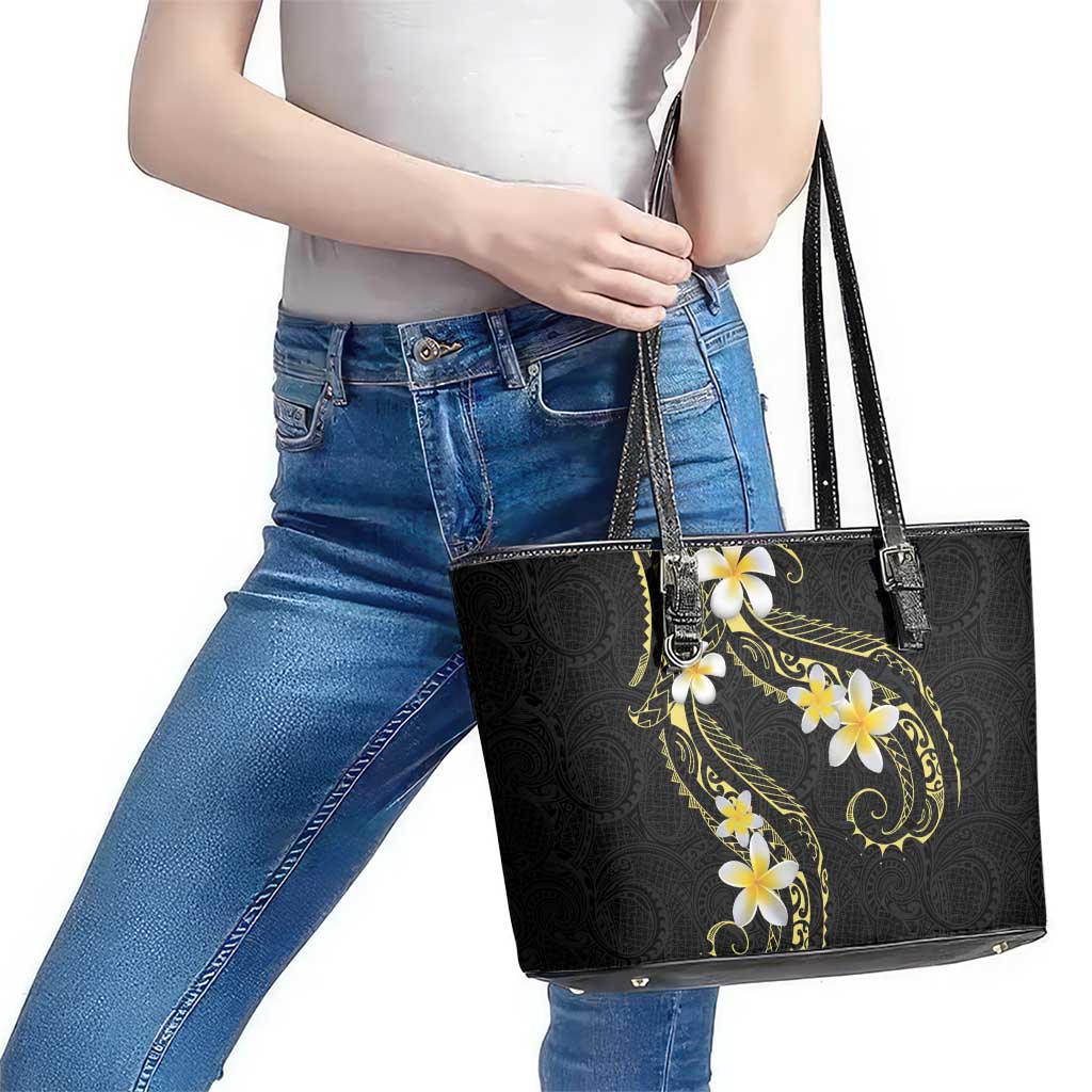 Polynesia Tattoo With Plumeria Leather Tote Bag Elegant Vibes LT14 - Polynesian Pride