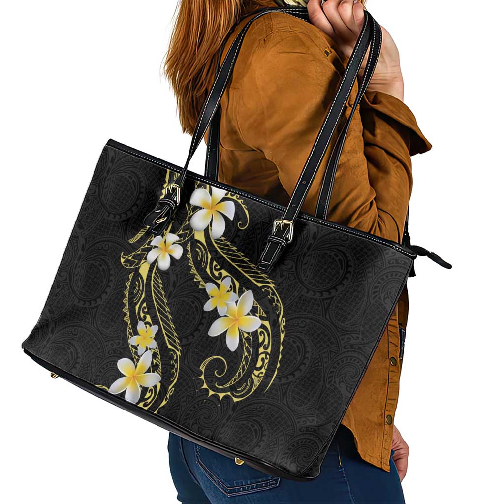 Polynesia Tattoo With Plumeria Leather Tote Bag Elegant Vibes LT14 - Polynesian Pride