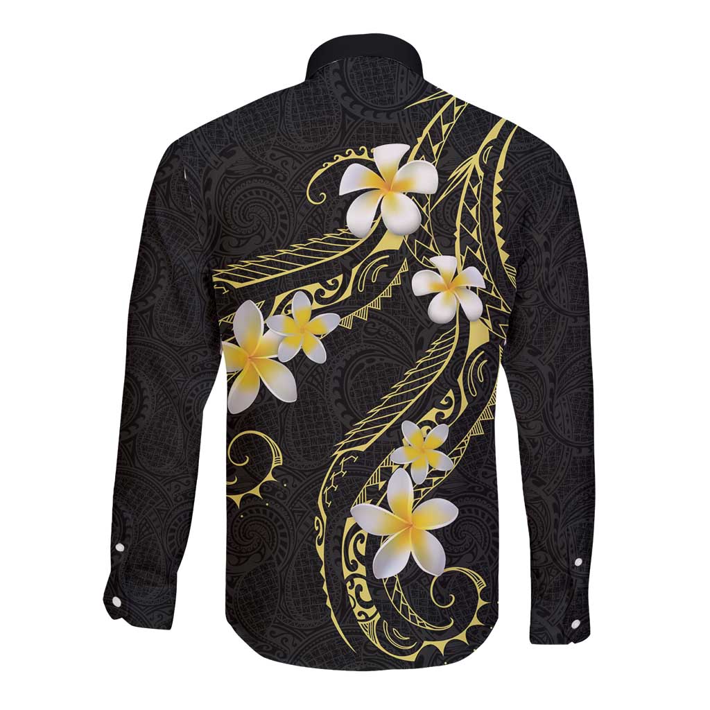 Polynesia Tattoo With Plumeria Long Sleeve Button Shirt Elegant Vibes LT14 - Polynesian Pride