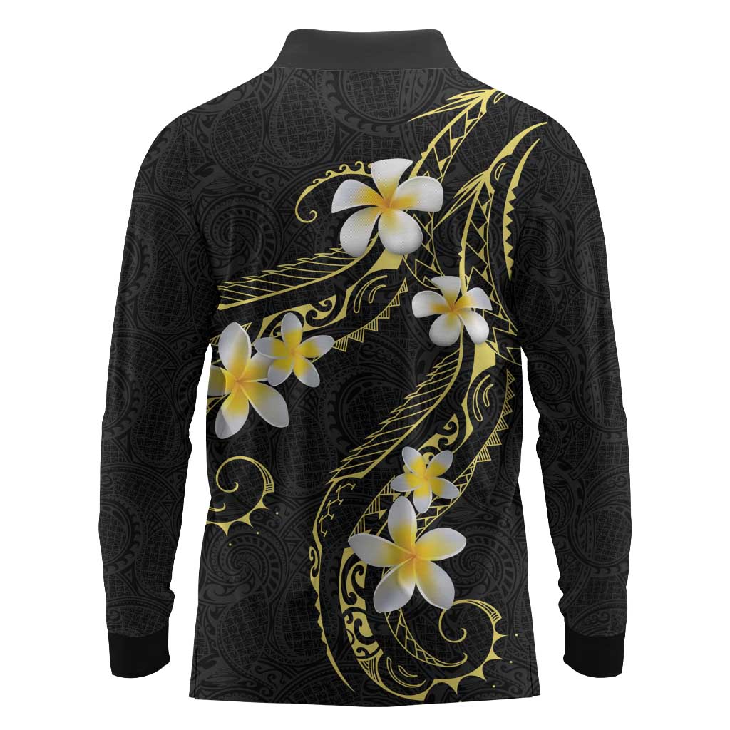 Polynesia Tattoo With Plumeria Long Sleeve Polo Shirt Elegant Vibes