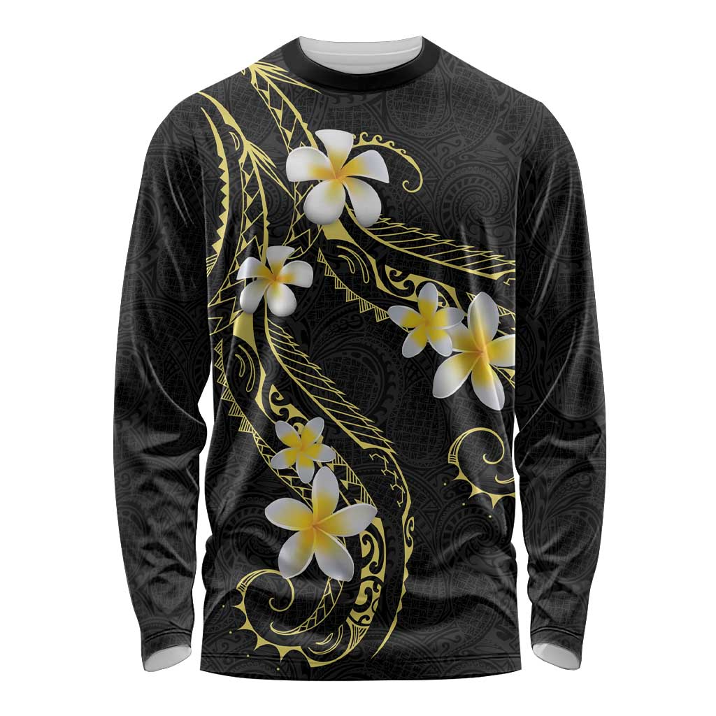 Polynesia Tattoo With Plumeria Long Sleeve Shirt Elegant Vibes LT14 Unisex Black - Polynesian Pride