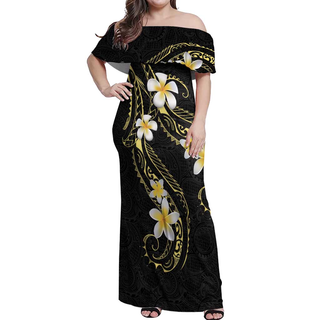 Polynesia Tattoo With Plumeria Off Shoulder Maxi Dress Elegant Vibes