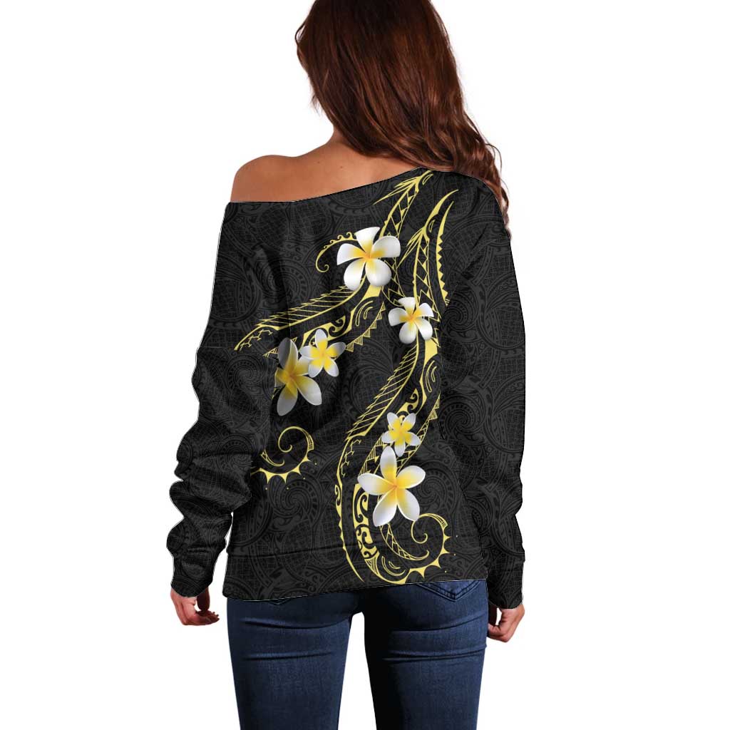 Polynesia Tattoo With Plumeria Off Shoulder Sweater Elegant Vibes LT14 - Polynesian Pride