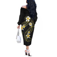Polynesia Tattoo With Plumeria Off The Shoulder Long Sleeve Dress Elegant Vibes LT14 - Polynesian Pride