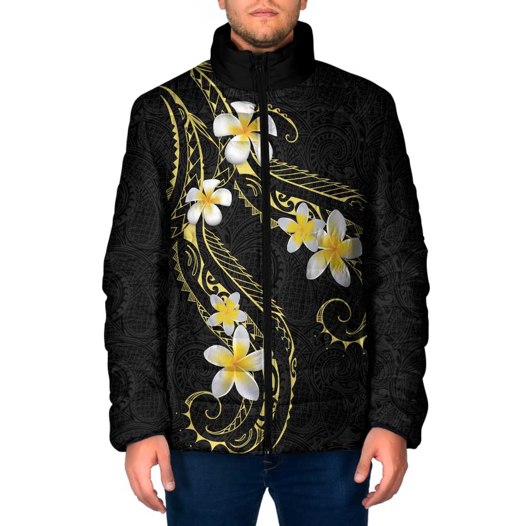 Polynesia Tattoo With Plumeria Padded Jacket Elegant Vibes LT14 Men Black - Polynesian Pride