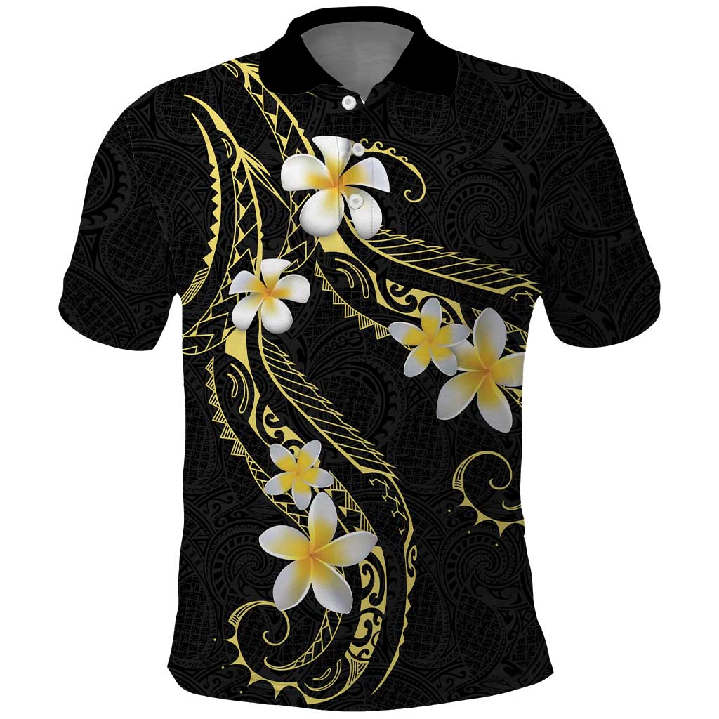 Polynesia Tattoo With Plumeria Polo Shirt Elegant Vibes LT14 Black - Polynesian Pride