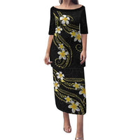 Polynesia Tattoo With Plumeria Puletasi Elegant Vibes LT14 Long Dress Black - Polynesian Pride