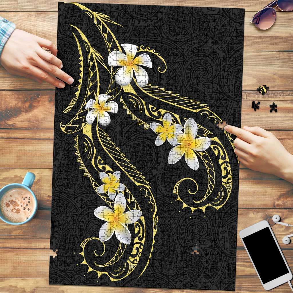 Polynesia Tattoo With Plumeria Puzzle Elegant Vibes LT14 Black - Polynesian Pride
