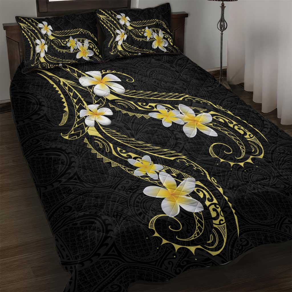 Polynesia Tattoo With Plumeria Quilt Bed Set Elegant Vibes LT14 Black - Polynesian Pride