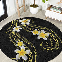 Polynesia Tattoo With Plumeria Round Carpet Elegant Vibes