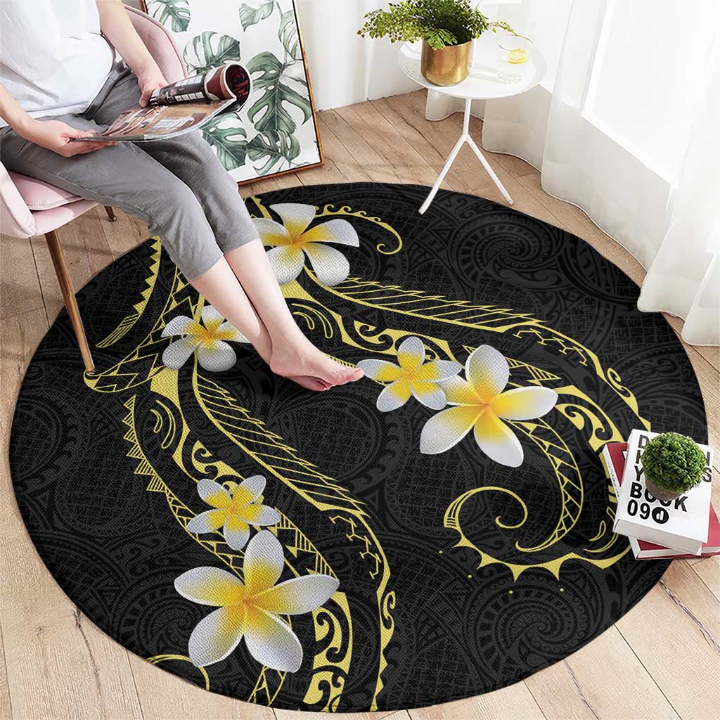 Polynesia Tattoo With Plumeria Round Carpet Elegant Vibes