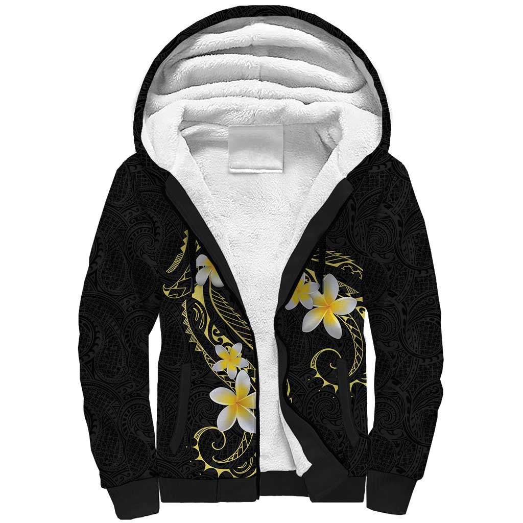 Polynesia Tattoo With Plumeria Sherpa Hoodie Elegant Vibes LT14 Unisex Black - Polynesian Pride