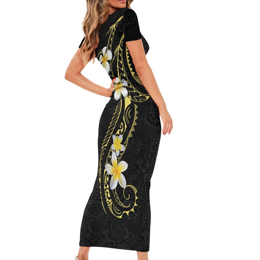 Polynesia Tattoo With Plumeria Short Sleeve Bodycon Dress Elegant Vibes LT14 - Polynesian Pride