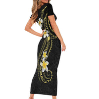 Polynesia Tattoo With Plumeria Short Sleeve Bodycon Dress Elegant Vibes LT14 - Polynesian Pride