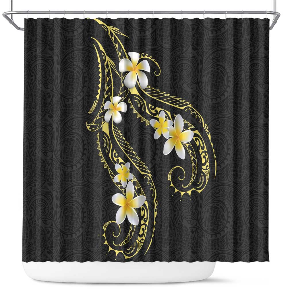 Polynesia Tattoo With Plumeria Shower Curtain Elegant Vibes LT14 Black - Polynesian Pride