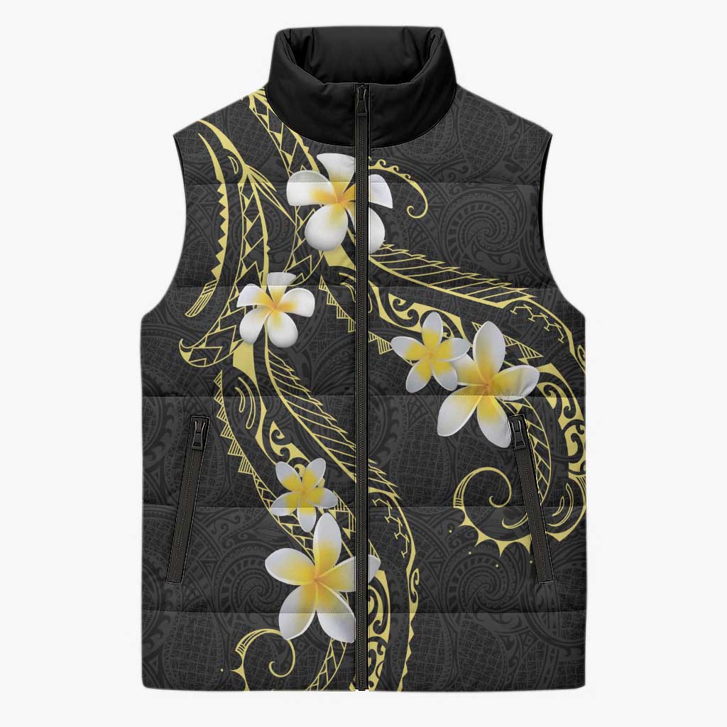 Polynesia Tattoo With Plumeria Sleeveless Puffer Jacket Elegant Vibes LT14 Unisex Black - Polynesian Pride