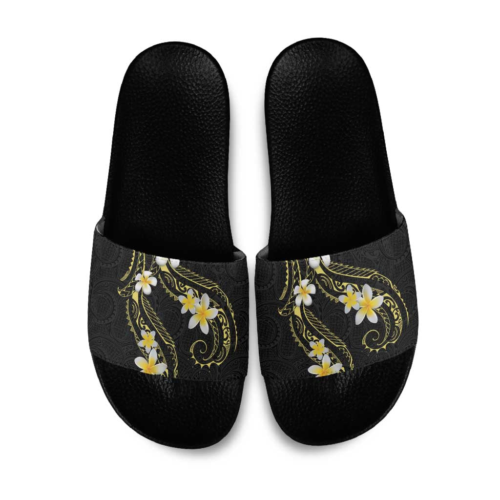 Polynesia Tattoo With Plumeria Slide Sandals Elegant Vibes LT14 Black - Polynesian Pride