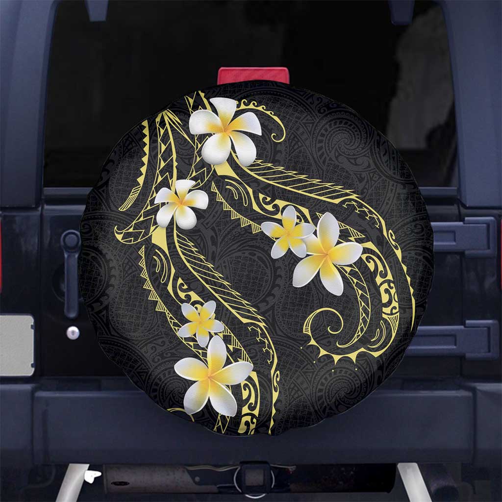 Polynesia Tattoo With Plumeria Spare Tire Cover Elegant Vibes LT14 No hole Black - Polynesian Pride