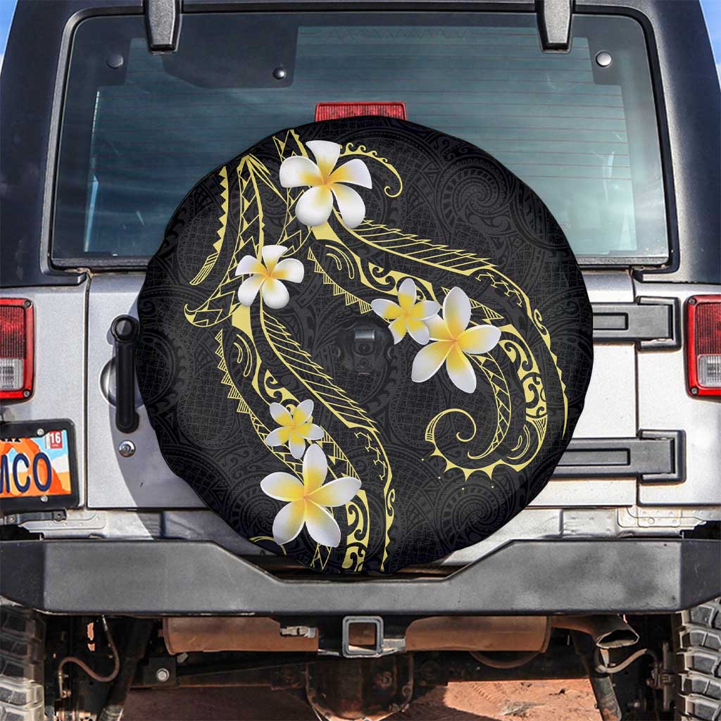 Polynesia Tattoo With Plumeria Spare Tire Cover Elegant Vibes LT14 Black - Polynesian Pride