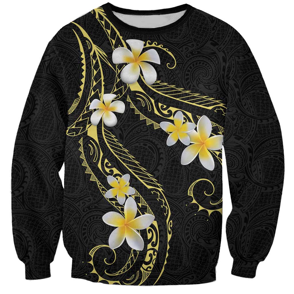 Polynesia Tattoo With Plumeria Sweatshirt Elegant Vibes LT14 Unisex Black - Polynesian Pride