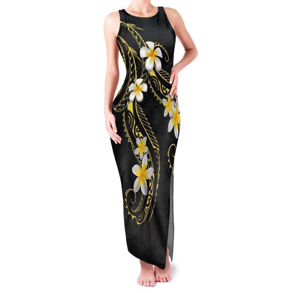 Polynesia Tattoo With Plumeria Tank Maxi Dress Elegant Vibes LT14 Women Black - Polynesian Pride