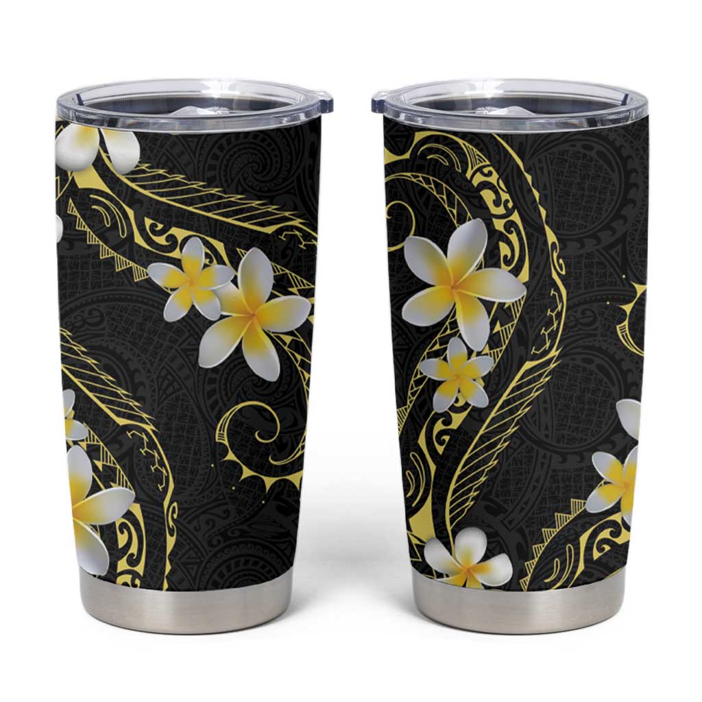 Polynesia Tattoo With Plumeria Tumbler Cup Elegant Vibes LT14 Black - Polynesian Pride