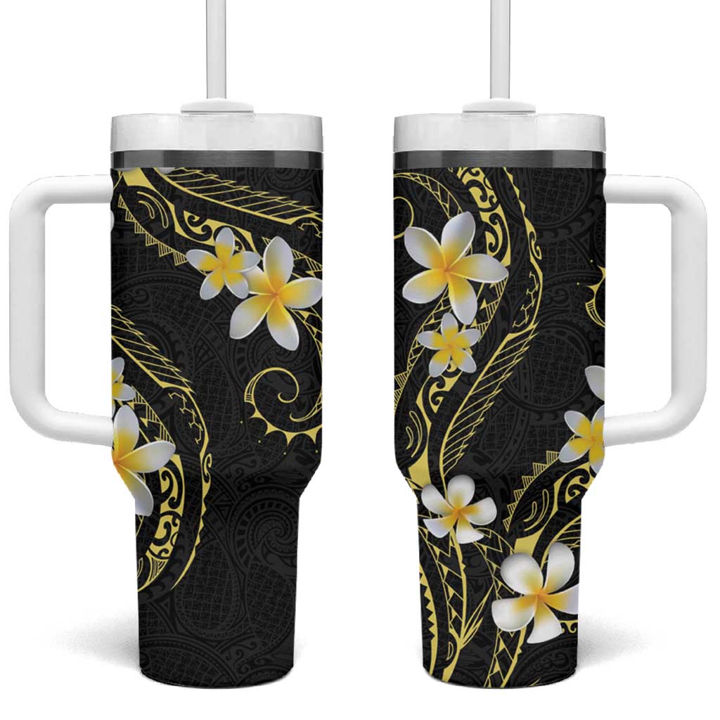Polynesia Tattoo With Plumeria Tumbler With Handle Elegant Vibes