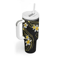 Polynesia Tattoo With Plumeria Tumbler With Handle Elegant Vibes