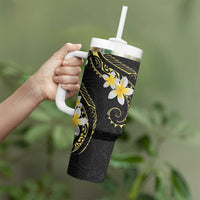 Polynesia Tattoo With Plumeria Tumbler With Handle Elegant Vibes