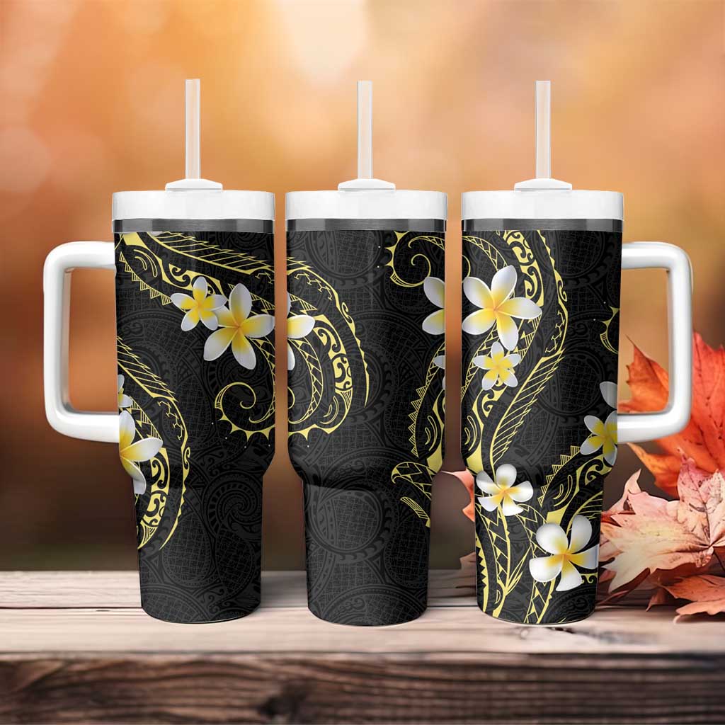 Polynesia Tattoo With Plumeria Tumbler With Handle Elegant Vibes