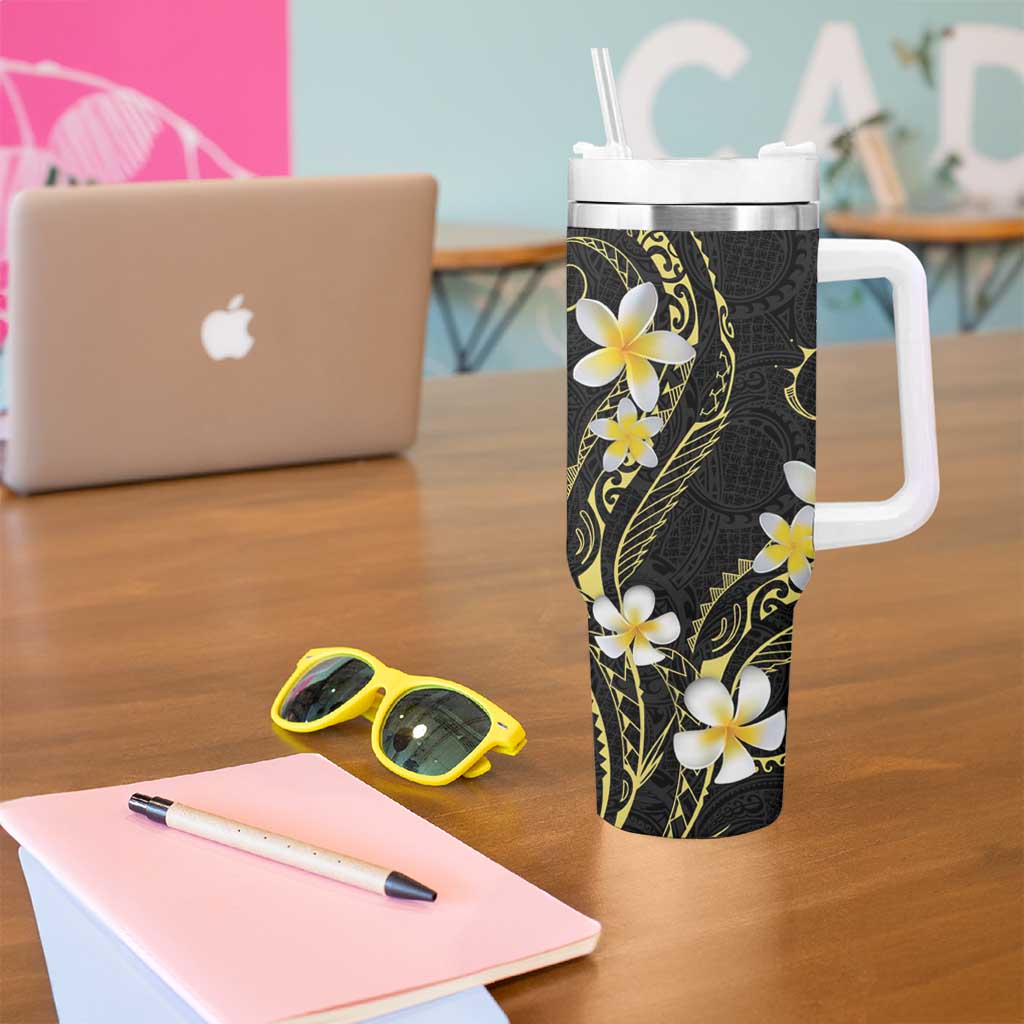 Polynesia Tattoo With Plumeria Tumbler With Handle Elegant Vibes