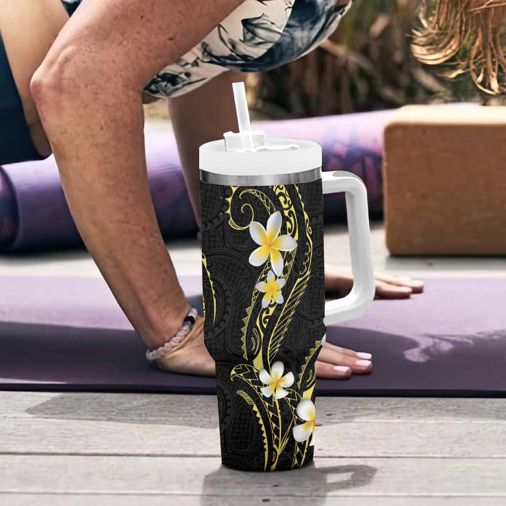 Polynesia Tattoo With Plumeria Tumbler With Handle Elegant Vibes