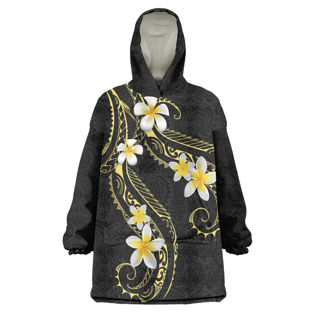 Polynesia Tattoo With Plumeria Wearable Blanket Hoodie Elegant Vibes LT14 One Size Black - Polynesian Pride