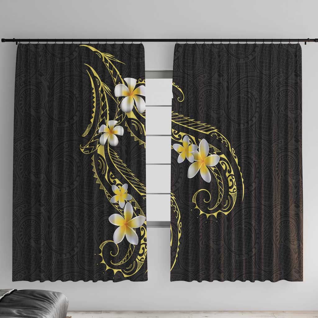 Polynesia Tattoo With Plumeria Window Curtain Elegant Vibes LT14 With Hooks Black - Polynesian Pride