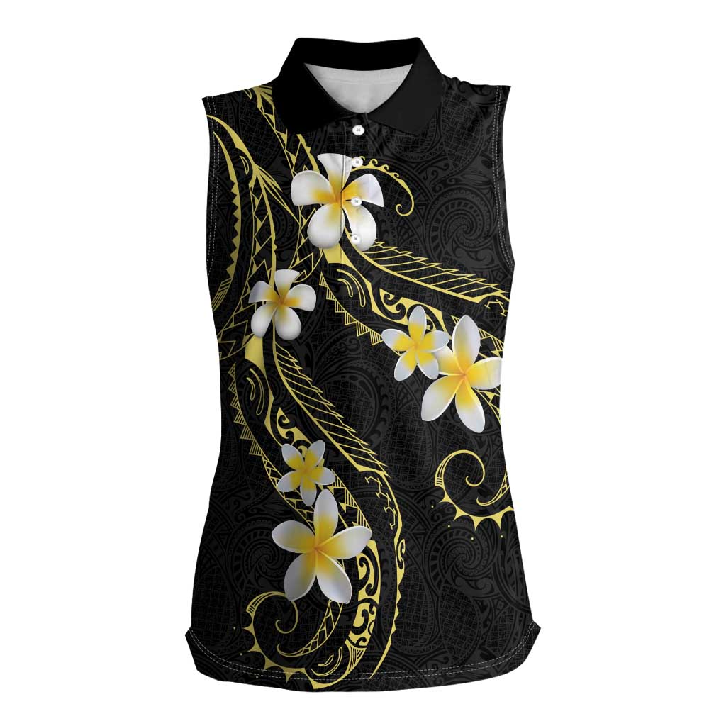 Polynesia Tattoo With Plumeria Women Sleeveless Polo Shirt Elegant Vibes LT14 Female Black - Polynesian Pride