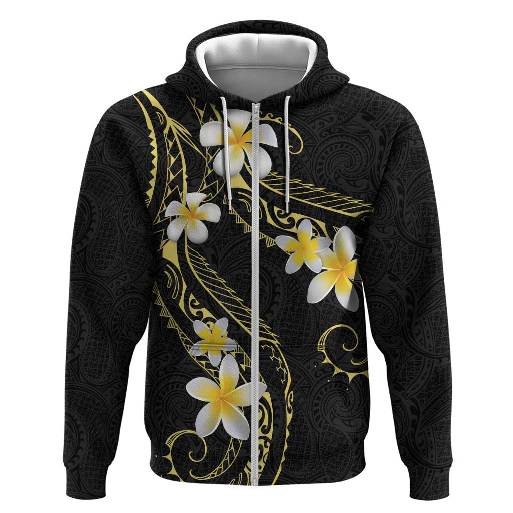 Polynesia Tattoo With Plumeria Zip Hoodie Elegant Vibes LT14 Zip Hoodie Black - Polynesian Pride
