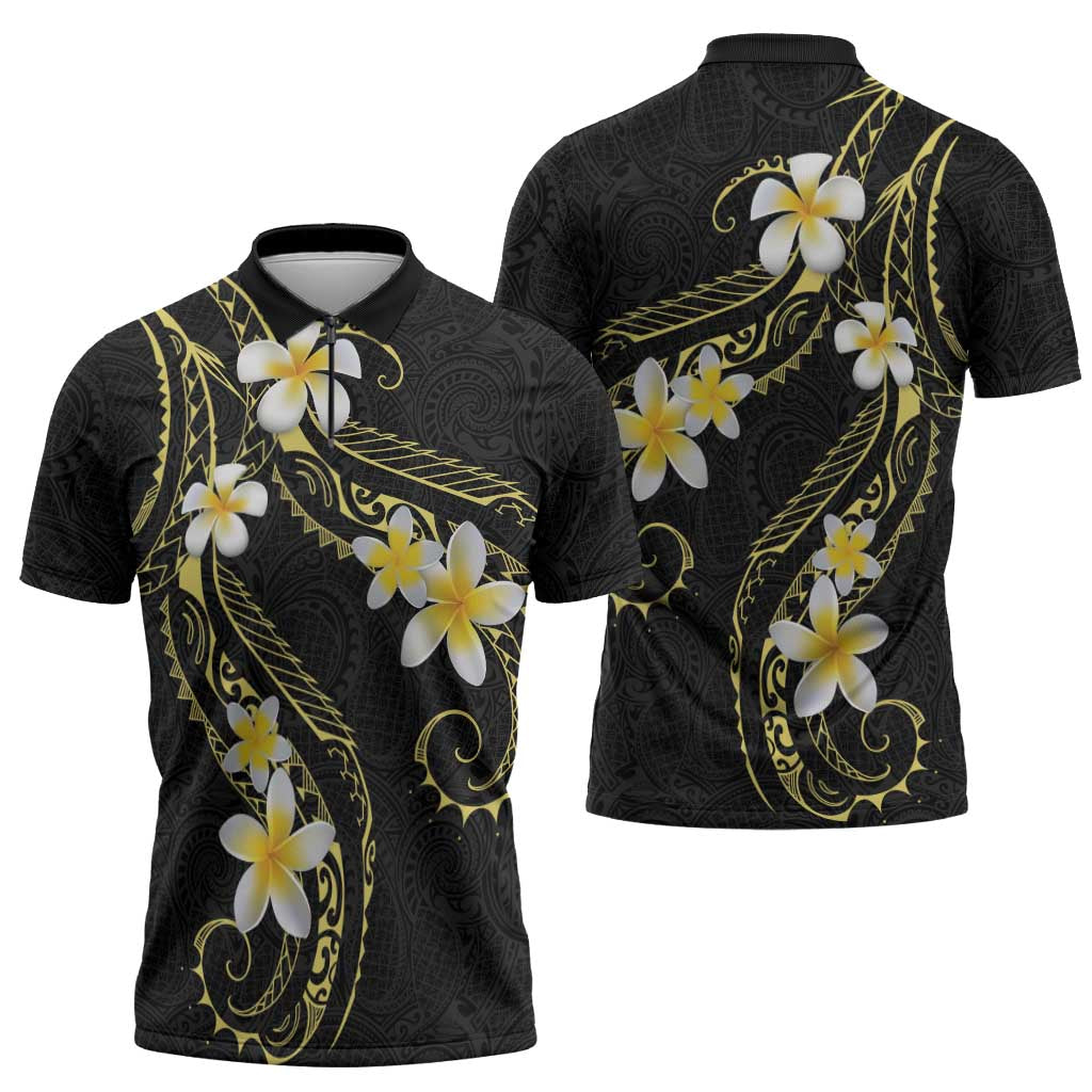 Polynesia Tattoo With Plumeria Zipper Polo Shirt Elegant Vibes LT14 - Polynesian Pride